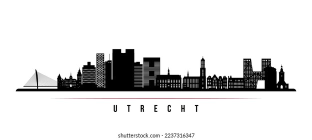 Utrecht skyline horizontal banner. Black and white silhouette of Utrecht, Netherlands. Vector template for your design. 