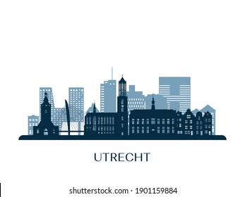 Utrecht skyline, monochrome silhouette. Vector illustration.