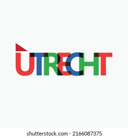 Utrecht vector RGB overlapping letters typography with flag. Dutch city logotype decoration.