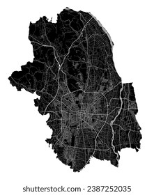 Utsunomiya map. Detailed black map of Utsunomiya city administrative area. Cityscape poster metropolitan aria view. Black land with white roads and avenues. White background.