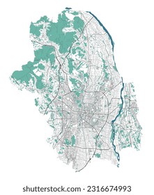 Utsunomiya map. Detailed map of Utsunomiya city administrative area. Cityscape panorama. Road map with highways, rivers. Royalty free vector illustration.