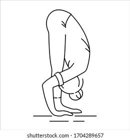 Uttanasana black line icon. Bending forward at the hips until the palms can be placed on the floor, ultimately behind the heels. UI UX GUI design element. Editable stroke