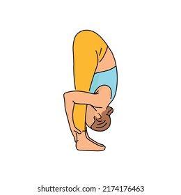 Uttanasana Rabbit Pose color line illustration. Pictogram for web page, mobile app, promo.