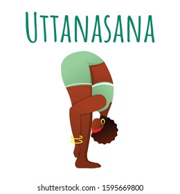 Uttanasana social media post mockup. Standing forward bend. Woman doing yoga. Web banner design template. Social media booster, content layout. Poster, printable card with flat illustrations