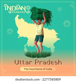 Granjero de Uttar Pradesh - Una vibrante ilustración vectorial que ilustra la resiliencia y el duro trabajo de la agricultura india