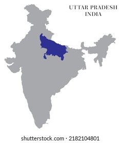 Uttar Pradesh Highlighted in India Map vector illustration