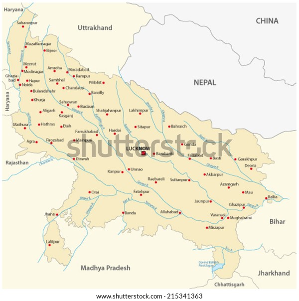 Uttar Pradesh Map Stock Vector (Royalty Free) 215341363 | Shutterstock