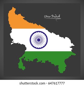 Uttar Pradesh map with Indian national flag illustration