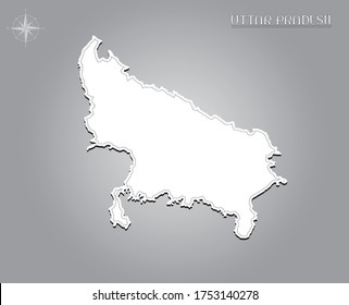 UTTAR PRADESH map , indian state map black out line with paper cutting on white gradient background map of india copy space illustration