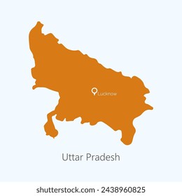 Mapa moderno de Uttar Pradesh con Capital Lucknow marcado sobre fondo plano aislado. 2d Uttar Pradesh mapa, vector, ilustración. 