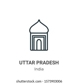 Uttar pradesh outline vector icon. Thin line black uttar pradesh icon, flat vector simple element illustration from editable india concept isolated on white background