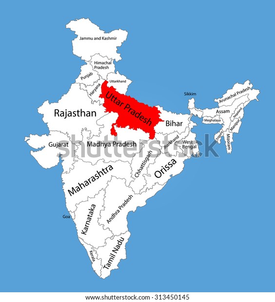 Uttar Pradesh State India Vector Map Stock Vector Royalty Free