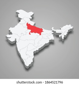 Uttar Pradesh State Location Within India 3d Isometric Map