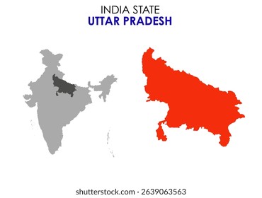 Uttar Pradesh state map of India. Uttar Pradesh map vector illustration. Uttar Pradesh vector map on white background.