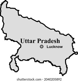 Mapa estatal de Uttar Pradesh, Lucknow, capital de la frontera estatal india