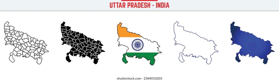 Uttar Pradesh, State, UP, Outline Icon – India Map Silhouette Vector. India map editable stroke outline icon