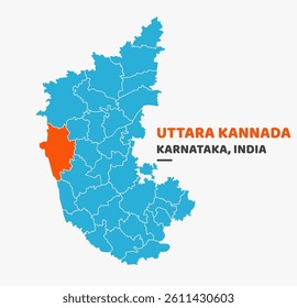 Uttara Kannada District Highlighted on Karnataka State Map