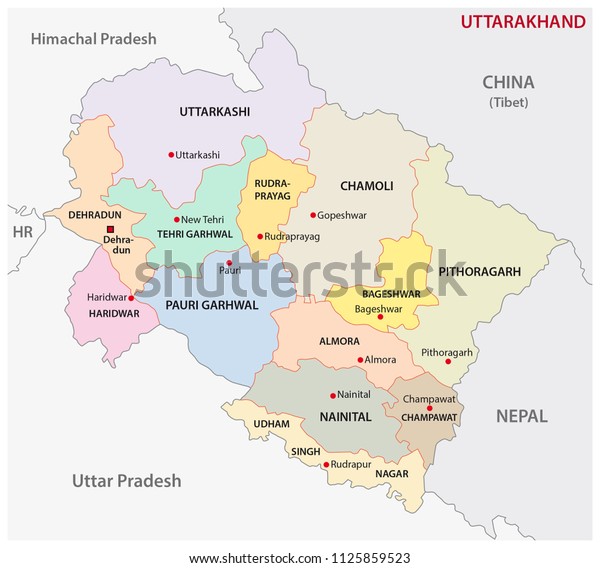 Uttarakhand Administrative Political District Vector Map Stock Vector ...