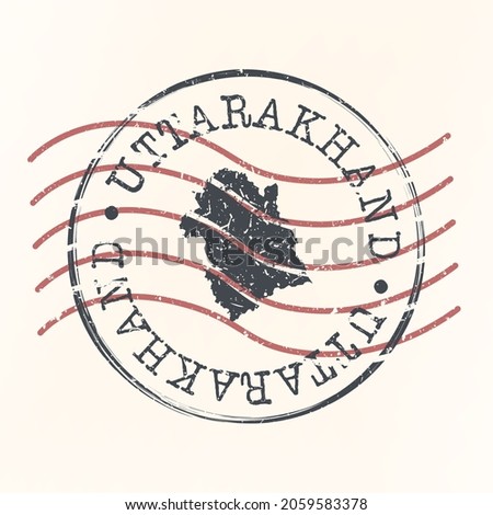 Uttarakhand, India Stamp Map Postal. Silhouette. Passport Round Design. Vector Icon. Design Retro Travel National Symbol.