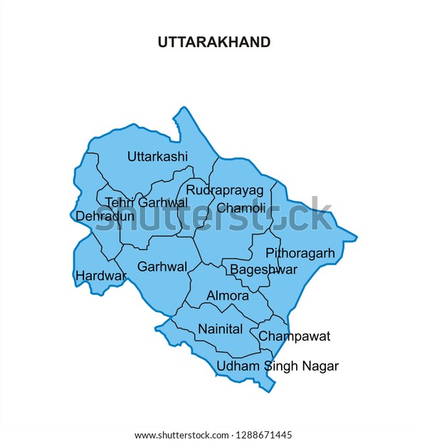 Uttarakhand Map Graphic Vector Stock Vector (Royalty Free) 1288671445