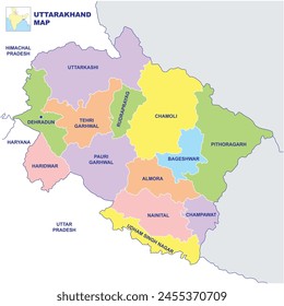 Uttarakhand map vector illustration on white background