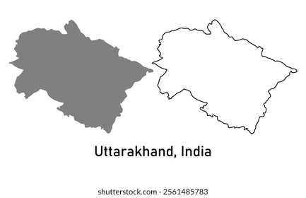 Uttarakhand State, India map in outline style and gray color	