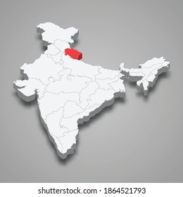 Uttarakhand state location within India 3d isometric map
