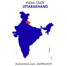 Uttarakhand state map of India. Uttarakhand map vector illustration. Uttarakhand vector map on white background.