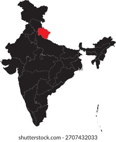 Estado de Uttarakhand en el mapa de India Vector Editable