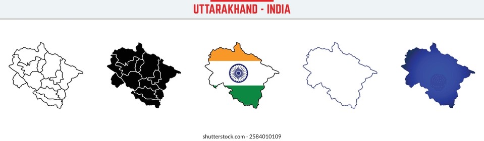 Uttarakhand, State, UK, Outline Icon – India Map Silhouette Vector. India map editable stroke outline icon