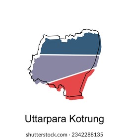 Mapa de Uttarpara Kotrung. mapa vector del país de la India. Bordes de tu infografía. Plantilla de diseño de ilustración de vector