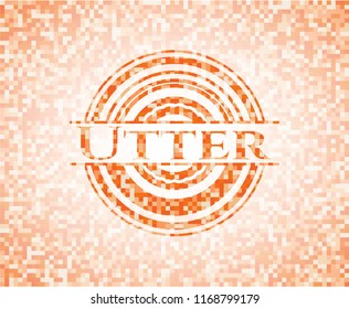 Utter abstract emblem, orange mosaic background