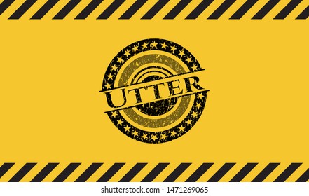 Utter black grunge emblem with yellow background. Vector Illustration. Detailed.