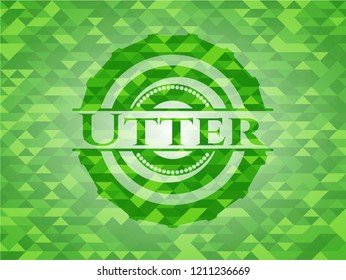 Utter green emblem with mosaic ecological style background