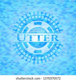 Utter light blue emblem with triangle mosaic background