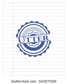 Utter pen strokes emblem. Blue ink. Vector Illustration. Detailed.