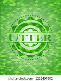 Utter realistic green emblem. Mosaic background