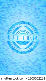 Utter realistic light blue emblem. Mosaic background