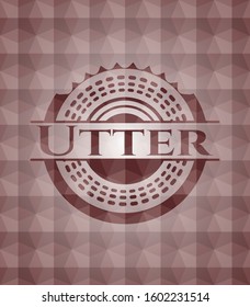 Utter red seamless emblem or badge with abstract geometric pattern background.