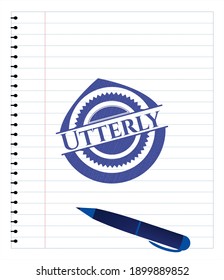 Utterly pen strokes emblem. Blue ink. Vector Illustration. Detailed. 