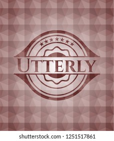 Utterly red seamless emblem or badge with abstract geometric pattern background.