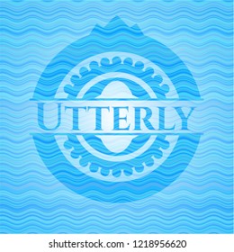 Utterly water wave concept badge.