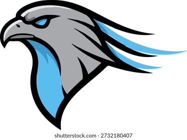 uturistic grey and blue eagle mascot vector illustration for e-sports gaming logos and high-speed tech branding