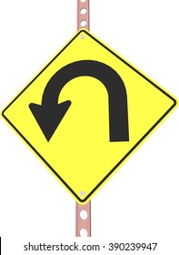Uturn - 3d illustration of yellow roadsign isolated on white background