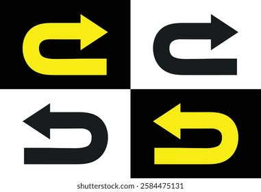 U-Turn Arrow Icons. Redo Icons on a Checkered Background.