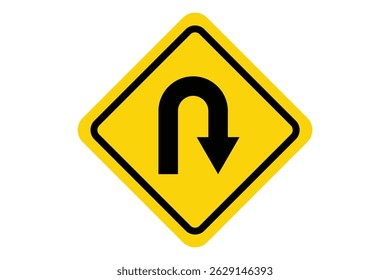 U-Turn forbidden road sign. U turn arrow symbol vector icon.  U Turn is allowed with caution. 