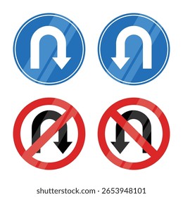 U-Turn and No U-Turn Road Sign Vector Illustration
