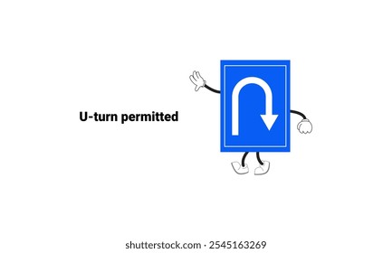 U-turn permitted sign graphic vector illustration with cartoon characters. Graphic design is suitable for children's education, story books, or traffic safety materials. vector illustration