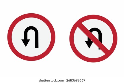 U-Turn Permitted Traffic Sign, Blue Circular Road Icon Indicating Where U-Turns Are Allowed at Intersections — vector regulatory sign for road safety guides, driving school materials, and traffic flow infographics. Isolated illustration on white background.