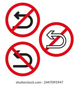 Wendeverbotsschild. Rotes Kreissymbol. Darstellung von Verkehrsregeln. Vektorillustration. EPS 10.